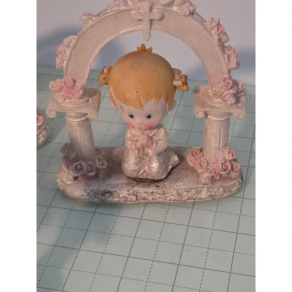 Praying Child Under Arch Baptism Christening With Pink Roses Set‎ Of 5